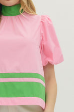 Load image into Gallery viewer, NEWEST ARRIVAL Pink/Green Back Bow Tie Blouse

