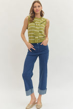 Load image into Gallery viewer, NEWEST ARRIVAL Matcha Green Striped Knit Scarf Sleeveless Top
