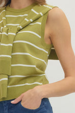 Load image into Gallery viewer, NEWEST ARRIVAL Matcha Green Striped Knit Scarf Sleeveless Top
