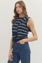 Load image into Gallery viewer, LAST ONE Navy Striped Knit Scarf Sleeveless Top
