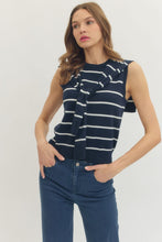 Load image into Gallery viewer, LAST ONE Navy Striped Knit Scarf Sleeveless Top
