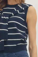 Load image into Gallery viewer, LAST ONE Navy Striped Knit Scarf Sleeveless Top
