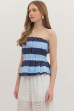 Load image into Gallery viewer, NEWEST ARRIVAL Navy/Blue Striped Peplum Strapless Top
