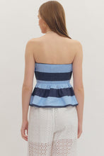 Load image into Gallery viewer, NEWEST ARRIVAL Navy/Blue Striped Peplum Strapless Top
