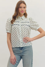 Load image into Gallery viewer, NEWEST ARRIVAL Navy Polka Dot Button Down Blouse
