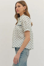 Load image into Gallery viewer, NEWEST ARRIVAL Navy Polka Dot Button Down Blouse

