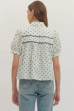 Load image into Gallery viewer, NEWEST ARRIVAL Navy Polka Dot Button Down Blouse
