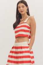 Load image into Gallery viewer, NEWEST ARRIVAL Red/Cream Striped Crop Midi Skirt Set

