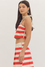 Load image into Gallery viewer, NEWEST ARRIVAL Red/Cream Striped Crop Midi Skirt Set
