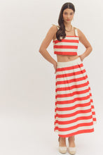 Load image into Gallery viewer, NEWEST ARRIVAL Red/Cream Striped Crop Midi Skirt Set
