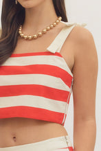 Load image into Gallery viewer, NEWEST ARRIVAL Red/Cream Striped Crop Midi Skirt Set
