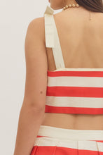 Load image into Gallery viewer, NEWEST ARRIVAL Red/Cream Striped Crop Midi Skirt Set
