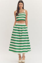 Load image into Gallery viewer, NEWEST ARRIVAL Green/Cream Striped Crop Midi Skirt Set
