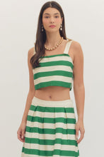 Load image into Gallery viewer, NEWEST ARRIVAL Green/Cream Striped Crop Midi Skirt Set
