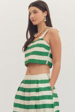 Load image into Gallery viewer, NEWEST ARRIVAL Green/Cream Striped Crop Midi Skirt Set
