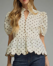 Load image into Gallery viewer, NEWEST ARRIVAL Polka Dot Peplum Scallop Blouse
