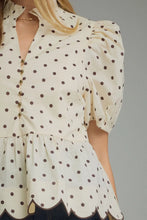 Load image into Gallery viewer, NEWEST ARRIVAL Polka Dot Peplum Scallop Blouse

