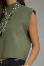 Load image into Gallery viewer, NEWEST ARRIVAL Olive Knit Polka Dot Scarf Top
