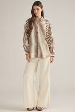 Load image into Gallery viewer, NEWEST ARRIVAL Ecru Brown Striped Button Down Top
