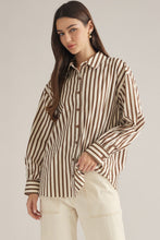 Load image into Gallery viewer, NEWEST ARRIVAL Ecru Brown Striped Button Down Top
