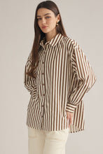Load image into Gallery viewer, NEWEST ARRIVAL Ecru Brown Striped Button Down Top
