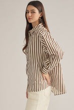 Load image into Gallery viewer, NEWEST ARRIVAL Ecru Brown Striped Button Down Top
