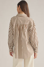 Load image into Gallery viewer, NEWEST ARRIVAL Ecru Brown Striped Button Down Top
