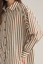 Load image into Gallery viewer, NEWEST ARRIVAL Ecru Brown Striped Button Down Top
