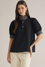 Load image into Gallery viewer, NEWEST ARRIVAL Black Polka Dot Mock Neck Blouse
