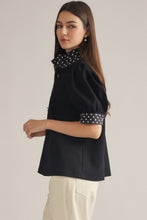 Load image into Gallery viewer, NEWEST ARRIVAL Black Polka Dot Mock Neck Blouse
