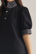 Load image into Gallery viewer, NEWEST ARRIVAL Black Polka Dot Mock Neck Blouse
