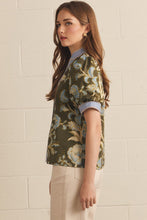 Load image into Gallery viewer, NEWEST ARRIVAL Olive/Blue Floral Button Down Puff Sleeve Blouse
