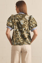 Load image into Gallery viewer, NEWEST ARRIVAL Olive/Blue Floral Button Down Puff Sleeve Blouse
