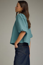 Load image into Gallery viewer, NEWEST ARRIVAL Green/Blue Striped Neck Tie Blouse
