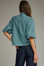 Load image into Gallery viewer, NEWEST ARRIVAL Green/Blue Striped Neck Tie Blouse
