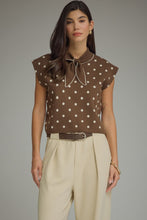 Load image into Gallery viewer, NEWEST ARRIVAL Brown/White Polka Dot Neck Scarf Knit Top
