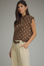 Load image into Gallery viewer, NEWEST ARRIVAL Brown/White Polka Dot Neck Scarf Knit Top
