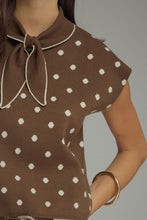 Load image into Gallery viewer, NEWEST ARRIVAL Brown/White Polka Dot Neck Scarf Knit Top
