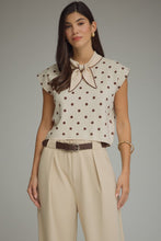 Load image into Gallery viewer, NEWEST ARRIVAL Cream/Brown Polka Dot Neck Scarf Knit Top

