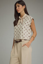 Load image into Gallery viewer, NEWEST ARRIVAL Cream/Brown Polka Dot Neck Scarf Knit Top
