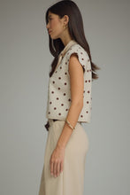 Load image into Gallery viewer, NEWEST ARRIVAL Cream/Brown Polka Dot Neck Scarf Knit Top
