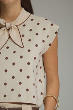 Load image into Gallery viewer, NEWEST ARRIVAL Cream/Brown Polka Dot Neck Scarf Knit Top
