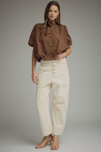 Load image into Gallery viewer, NEWEST ARRIVAL Brown Bubble Hem Button Front Blouse
