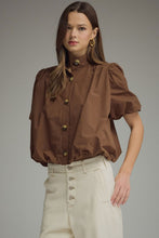 Load image into Gallery viewer, NEWEST ARRIVAL Brown Bubble Hem Button Front Blouse
