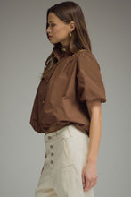 Load image into Gallery viewer, NEWEST ARRIVAL Brown Bubble Hem Button Front Blouse
