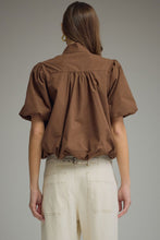 Load image into Gallery viewer, NEWEST ARRIVAL Brown Bubble Hem Button Front Blouse

