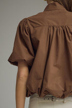 Load image into Gallery viewer, NEWEST ARRIVAL Brown Bubble Hem Button Front Blouse
