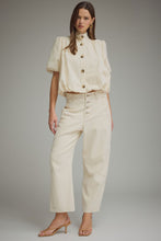 Load image into Gallery viewer, NEWEST ARRIVAL Ecru Cream Bubble Hem Button Front Blouse
