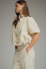 Load image into Gallery viewer, NEWEST ARRIVAL Ecru Cream Bubble Hem Button Front Blouse
