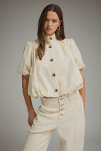 Load image into Gallery viewer, NEWEST ARRIVAL Ecru Cream Bubble Hem Button Front Blouse
